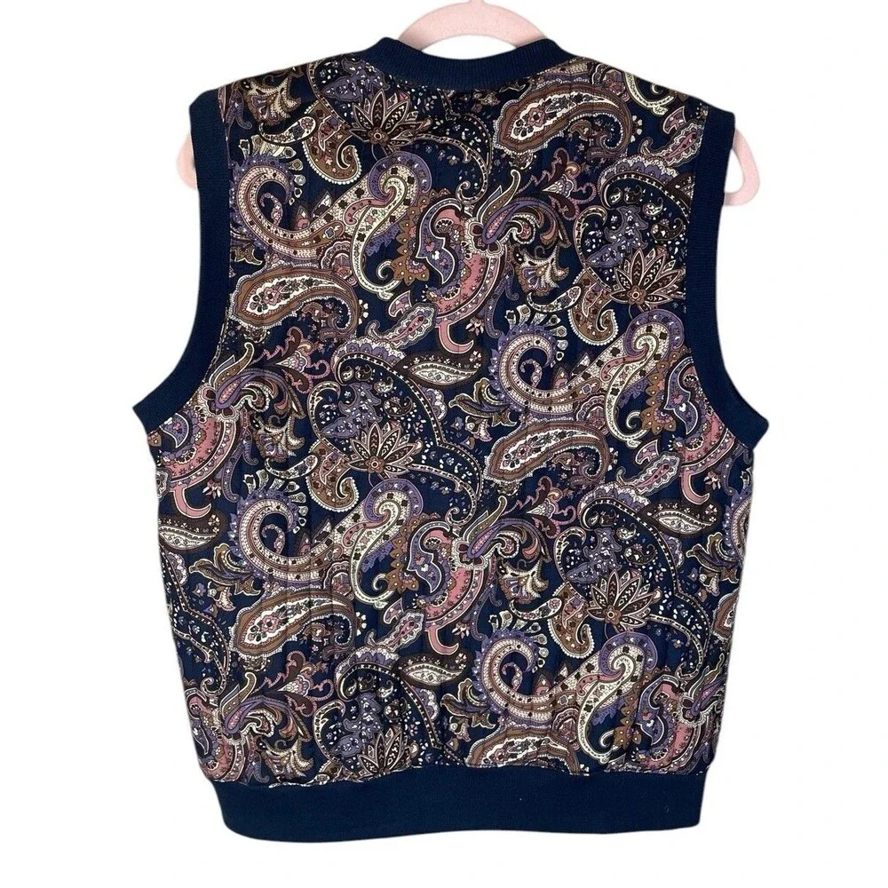 Vintage Women's Orvis 100% Silk Button Vest Paisley Quilted Medium Gorpcore - Picture 2 of 9